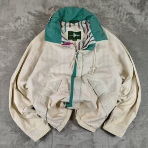 Hunts club Men’s Jacket Beige Small Reg Windbreaker Cream / green vtg